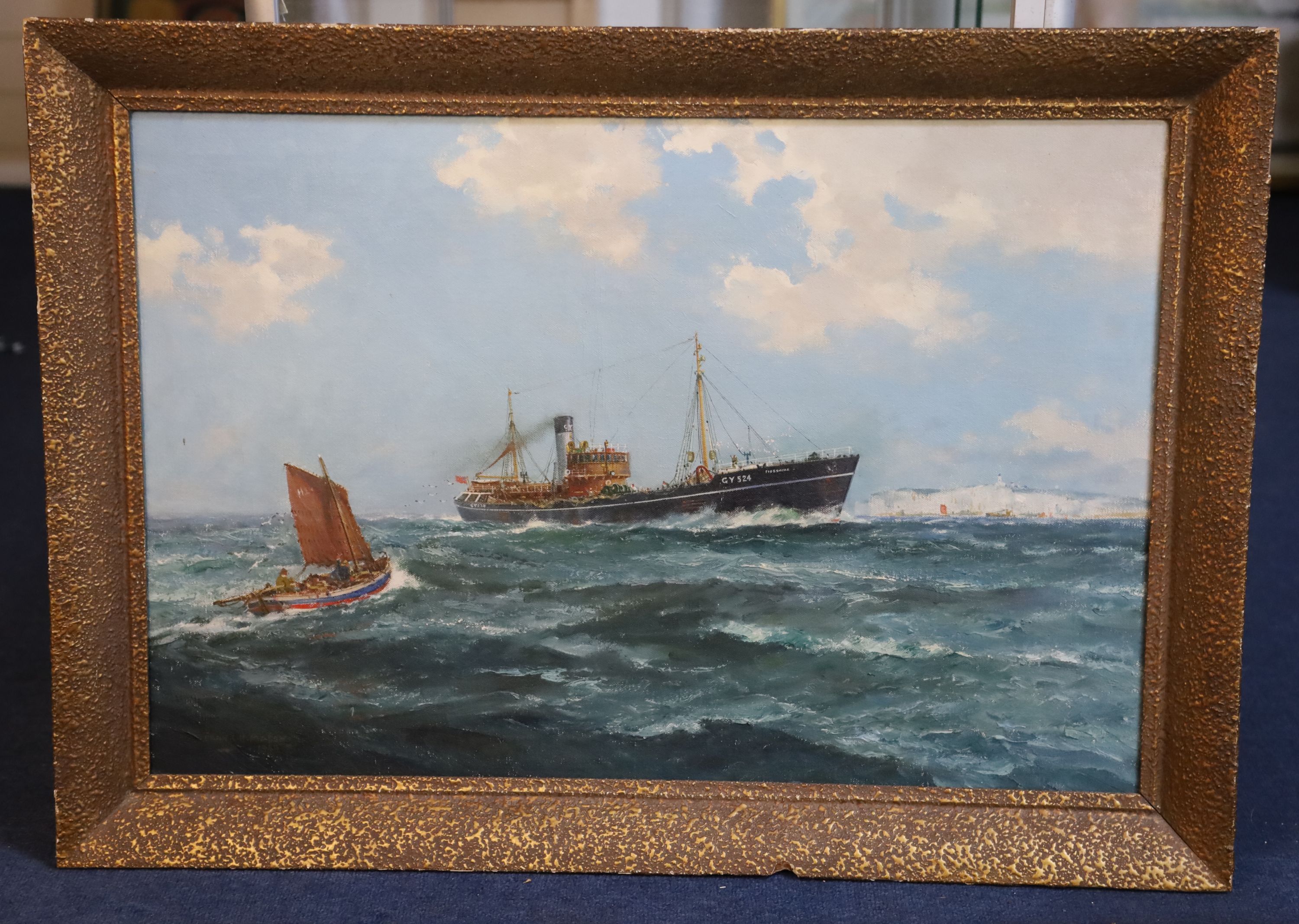 § Frank Herbert Mason (1921-2009) Steam trawler Ayrshire off Flamborough Head 20 x 29.75in.